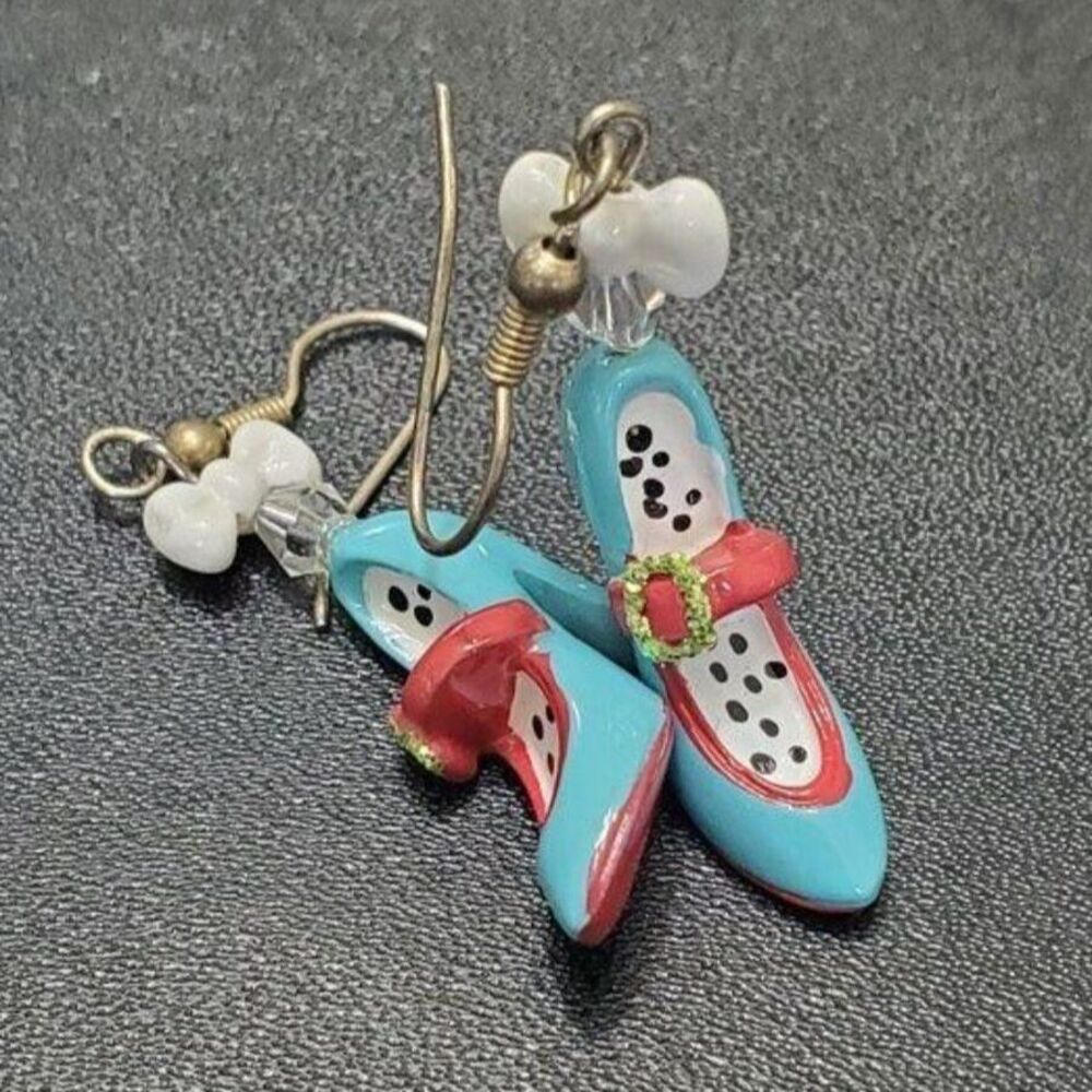 Blue high heel shoe earrings